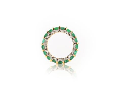 An emerald eternity ring, the full eternity set with oval emeralds weighing a combined total of 2.93 carats, the gallery acce