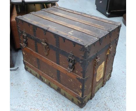 C A TAYLOR TRUNK WORKS STEAMER TRUNK, early 20th century American canvas, iron and ash bound with interior compartments, 72cm