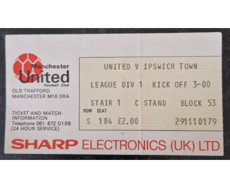 1982-83 MANCHESTER UNITED V IPSWICH TOWN TICKET
Season noted on back in pencil &amp; slight fold
Ref MS