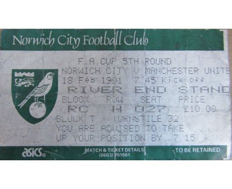 1990-91 NORWICH CITY V MANCHESTER UNITED FA CUP 5TH ROUND TICKET
Folds
Ref SR