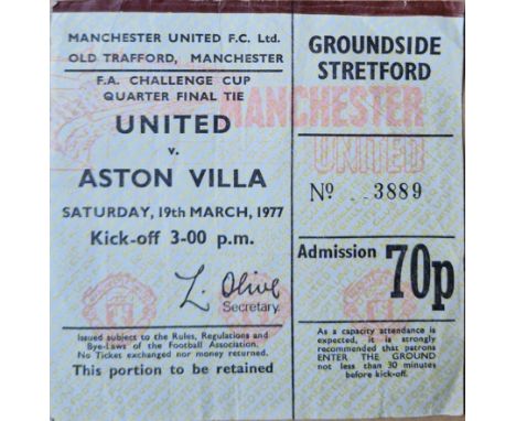 1976-77 MANCHESTER UNITED V ASTON VILLA FA CUP TICKET
Folds
Ref SR