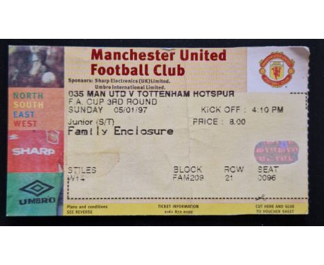 1996-1997 MANCHESTER UNITED V TOTTENHAM HOTSPUR FA CUP 3RD ROUND TICKET
Slight folds &amp; slight marks
Ref SM
