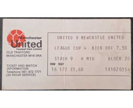 1976-77 MANCHESTER UNITED V NEWCASTLE UNITED LEAGUE CUP 4TH ROUND TICKET
Slight fold &amp; season noted on rear
Ref MS