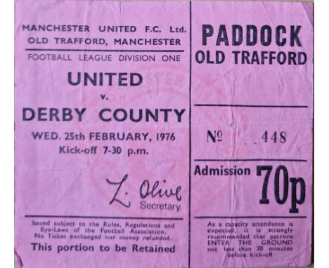 1975-76 MANCHESTER UNITED V DERBY COUNTY TICKET
Folds
Ref SR