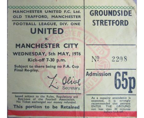 1975-76 MANCHESTER UNITED V MANCHESTER CITY TICKET
Folds
Ref SR
