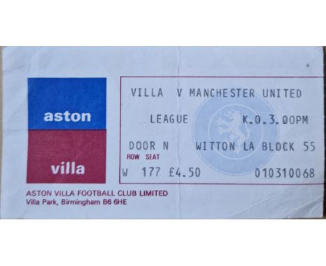 1984-85 ASTON VILLA V MANCHESTER UNITED TICKET
Folds
Ref SR