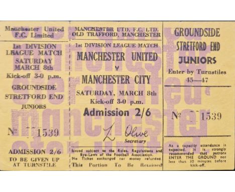 1967-68 MANCHESTER UNITED V MANCHESTER CITY VERY RARE UNUSED TICKET
Ref DT