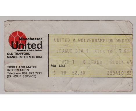 EARLY 1980'S MANCHESTER UNITED V WOLVERHAMPTON WANDERERS TICKET&nbsp;
Creased.
Ref. T.
&nbsp;