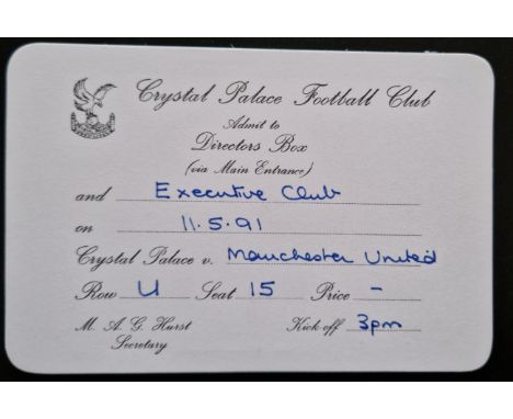 1991-92 CRYSTAL PALACE V MANCHESTER UNITED DIRECTORS BOX TICKET
Good condition&nbsp;
Ref SM