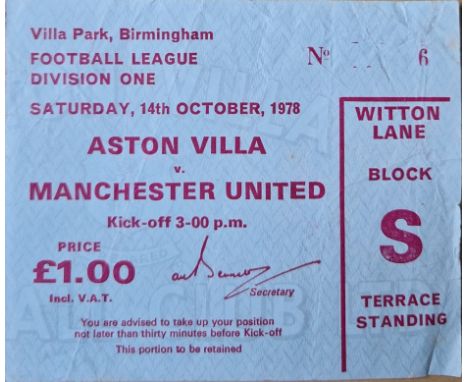 1978-79 ASTON VILLA V MANCHESTER UNITED TICKET
Folds
Ref SR