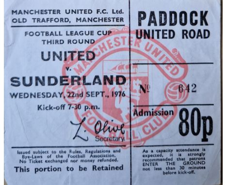 1976-77 MANCHESTER UNITED V SUNDERLAND LEAGUE CUP TICKET
Folds
Ref SR