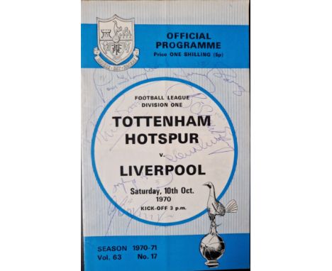 1970-71 TOTTENHAM HOTSPUR V LIVERPOOL SIGNED BY 7 INCLUDING BILL SHANKLEY
Also signed by&nbsp;Phil Boersma, Alun Evans, Emlyn