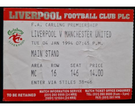 1993-94 LIVERPOOL V MANCHESTER UNITED TICKET
Folds
Ref SM