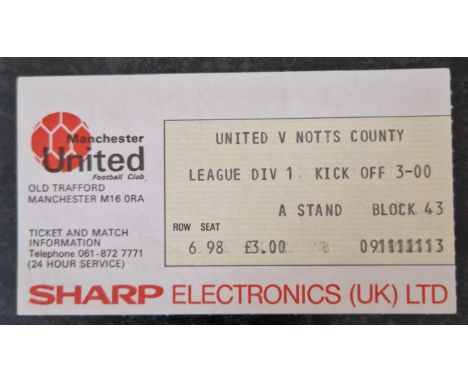 1982-83 MANCHESTER UNITED V NOTTS COUNTY TICKET
Season noted on back
Ref MS
