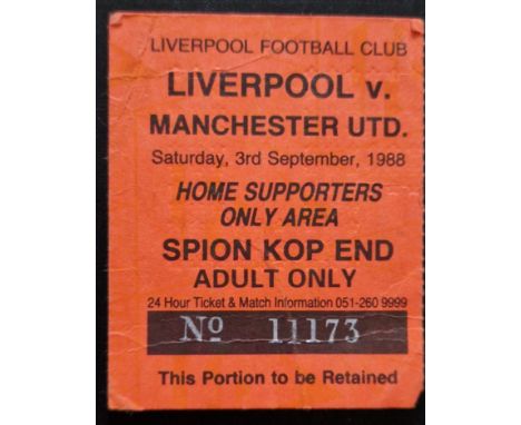 1988-89 LIVERPOOL V MANCHESTER UNITED TICKET
Slight folds
Ref SM
