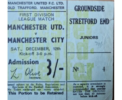 1970-71 MANCHESTER UNITED V MANCHESTER CITY TICKET
Folds
Ref SR