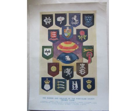 VINTAGE SMALL POSTER THE BADGES &amp; COLOURS OF FIRST CLASS COUNTY CRICKET CLUBS&nbsp;
Approx 9 x 12 inch
Ref PF
