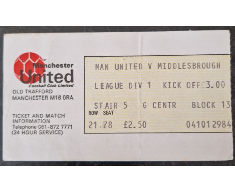 1978-79 MANCHESTER UNITED V MIDDLESBROUGH TICKET
Slight folds &amp; staple holes
Ref MS