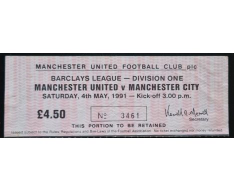 1990-1991 MANCHESTER UNITED V MANCHESTER CITY TICKET
Slight fold
Ref SM