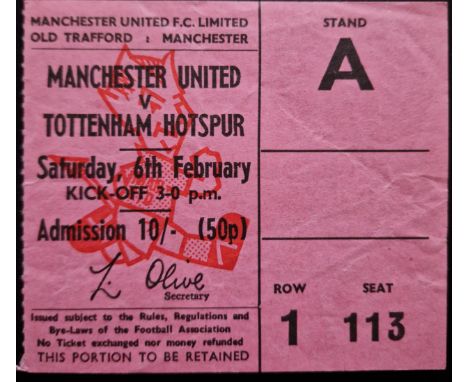 1970-71 MANCHESTER UNITED V TOTTENHAM HOTSPUR TICKET
Slight fold
Ref SM