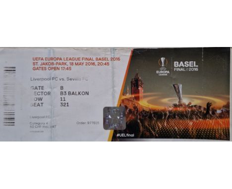 2016 LIVERPOOL V SEVILLE EUROPA LEAGUE FINAL IN BASEL TICKET
Folds
Ref SM