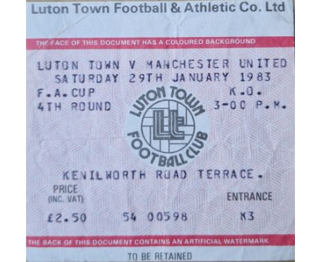 1982-83 LUTON TOWN V MANCHESTER UNITED FA CUP TICKET
Folds
Ref SR
