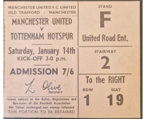 1966-67 MANCHESTER UNITED V TOTTENHAM HOTSPUR TICKET
Very good condition
Ref PF