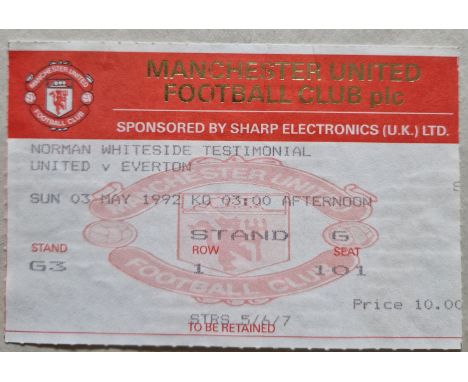 1991-92 MANCHESTER UNITED V EVERTON NORMAN WHITESIDE TESTIMONIAL TICKET
Slight fold
Ref DT