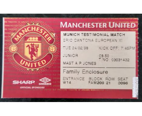 1997-98 MANCHESTER UNITED V ERIC CANTONA EUROPEAN XI MUNICH TESTIMONIAL MATCH TICKET
Good condition
Ref SM