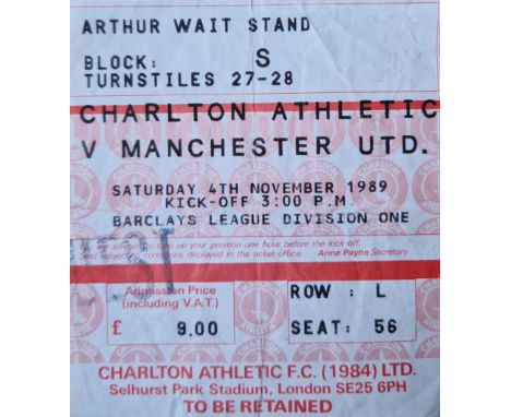 1989-90 CHARLTON ATHLETIC V MANCHESTER UNITED TICKET
Folds
Ref SR