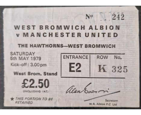 1978-79 WEST BROMWICH ALBION V MANCHESTER UNITED TICKET
Slight folds
Ref MS
