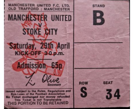 1971-72 MANCHESTER UNITED V STOKE CITY TICKET
Slight folds
Ref SM