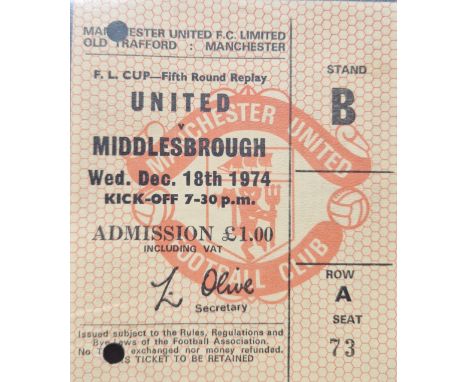 1974-75 MANCHESTER UNITED V MIDDLESBROUGH LEAGUE CUP 5TH ROUND REPLAY TICKET&nbsp;
Punched holes
Ref DT