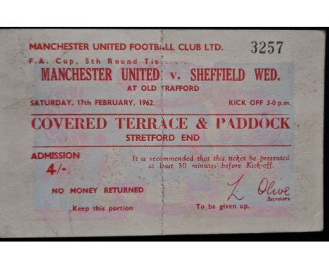 1961-62 MANCHESTER UNITED V SHEFFIELD WEDNESDAY FA CUP VERY RARE UNUSED TICKET
Good condition
Ref SM