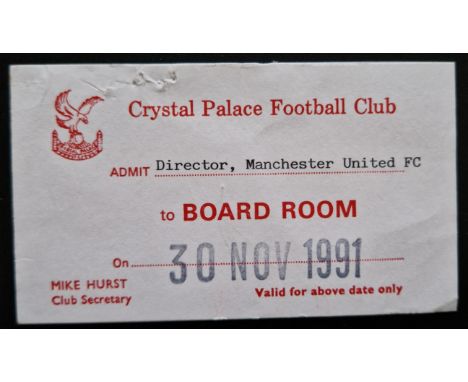 1991-92 CRYSTAL PALACE V MANCHESTER UNITED RARE BOARDROOM TICKET
Staple holes top edge
Ref SM