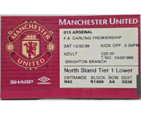 1998-99 TREBLE WINNING SEASON MANCHESTER UNITED V ARSENAL TICKET
Ref DT