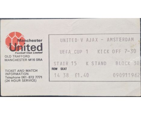 1976-77 MANCHESTER UNITED V AJAX UEFA CUP TICKET
Slight fold
Ref DT