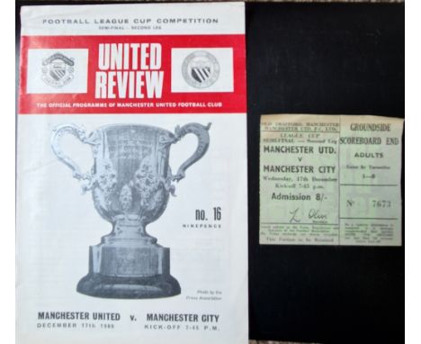 1969-70 MANCHESTER UNITED V MANCHESTER CITY LEAGUE CUP SEMI-FINAL PROGRAMME &amp; TICKET
Ref LT