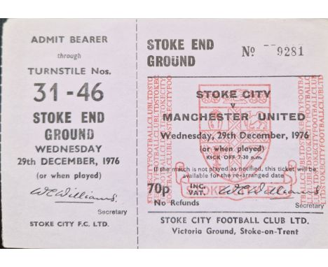 1976-77 STOKE CITY V MANCHESTER UNITED VERY RARE UNUSED TICKET
Ref DT