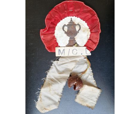 MANCHESTER UNITED VINTAGE ROSETTE FROM THE 1957-58 MATCH AT WORKINGTON&nbsp;
Age related wear
Ref LT