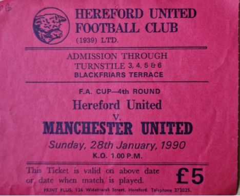 1989-90 HEREFORD UNITED V MANCHESTER UNITED FA CUP TICKET
Slight folds &amp; staple holes top edge
Ref SR