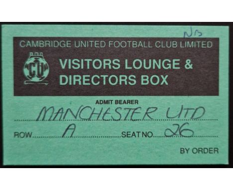 1991-92 CAMBRIDGE UNITED V MANCHESTER UNITED LEAGUE CUP DIRECTORS BOX TICKET
Good condition with initials noted top corner
Re