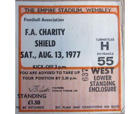 1977 CHARITY SHIELD LIVERPOOL V MANCHESTER UNITED TICKET
Slight folds
Ref SR