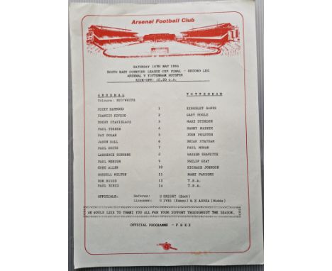1985-86 ARSENAL V TOTTENHAM SOUTH EAST COUNTIES CUP FINAL 2ND LEG
Single sheet with slight mark
Ref NZ