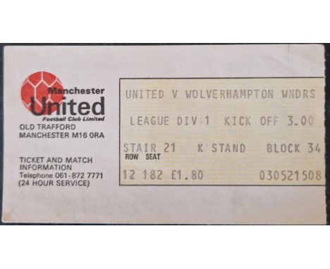 1978-79 MANCHESTER UNITED V WOLVERHAMPTON WANDERERS TICKET
Good condition
Ref MS