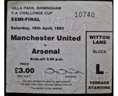1982-83 MANCHESTER UNITED V ARSENAL FA CUP S/F AT VILLA PARK TICKET
Slight fold
Ref SM