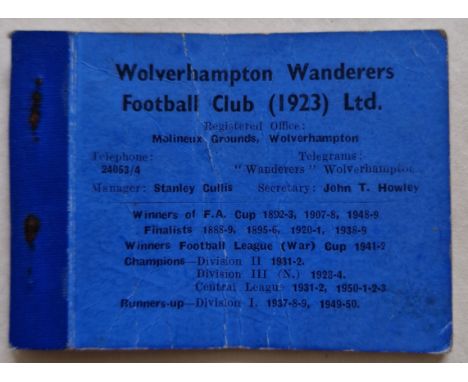 1953-54 WOLVERHAMPTON WANDERERS SEASON TICKET BOOK
Ref NH