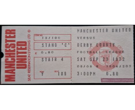 1972-73 MANCHESTER UNITED V DERBY COUNTY TICKET
Good condition
Ref SM