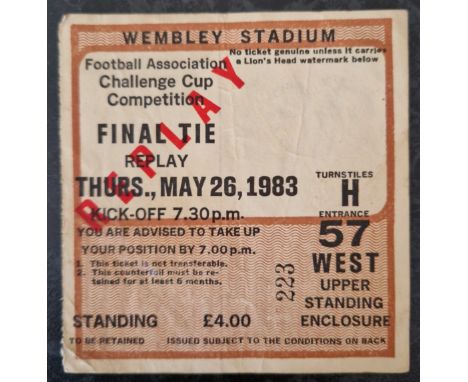1983 FA CUP FINAL REPLAY BRIGHTON &amp; HOVE ALBION V MANCHESTER UNITED TICKET
Folds &amp; back a little grubby
Ref MS