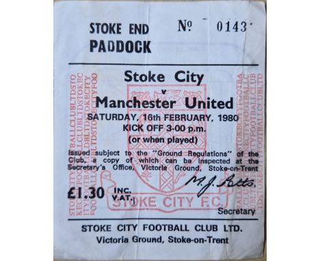 1979-80 STOKE CITY V MANCHESTER UNITED TICKET
Folds
Ref SR